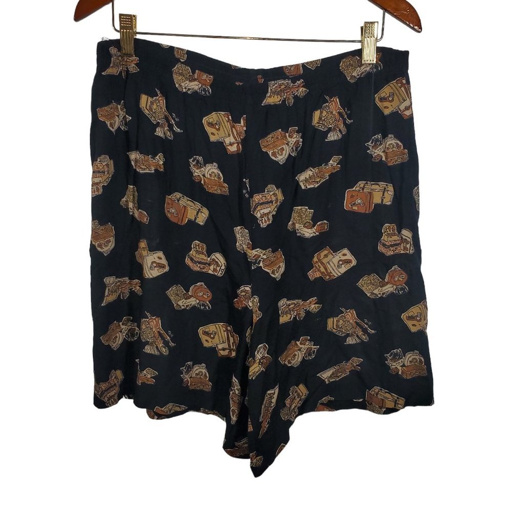 VTG Katherine Stone Luggage-Print Shorts Pull-On Stretch Flowy Casual Novelty